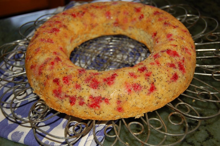 red currant cake on rack