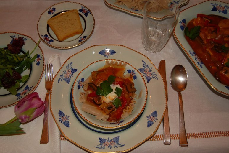 chicken paprikash table setting tulip