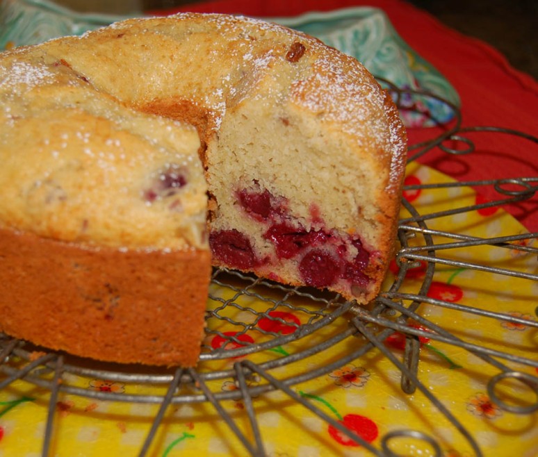 sour cherry tea bread with slice out